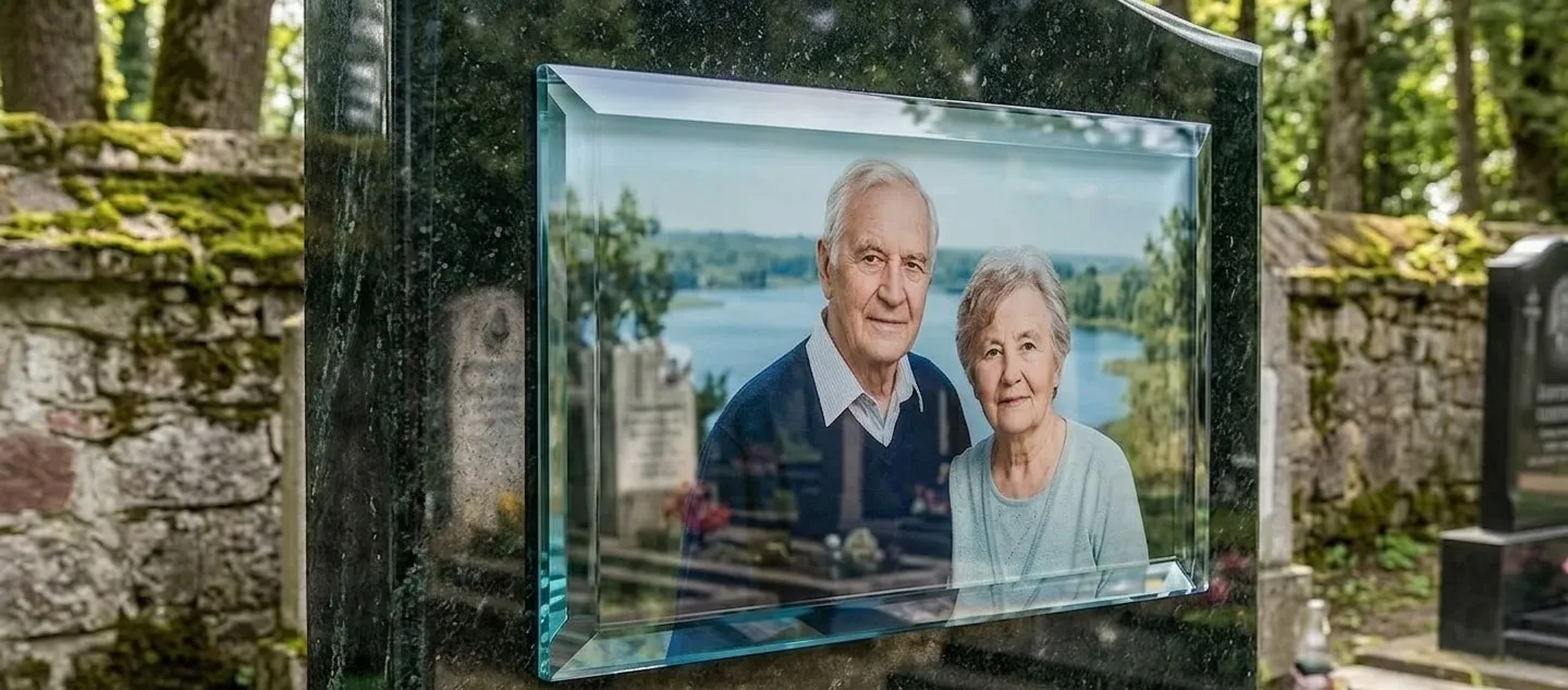 Широке фотоскло з сімейним портретом на пам'ятнику
